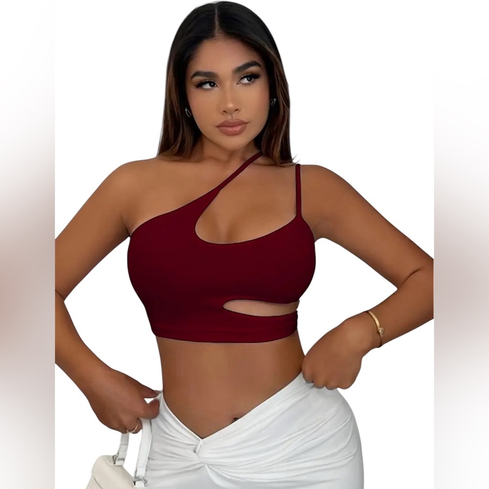 Chic Burgundy Asymmetrical Women's Top